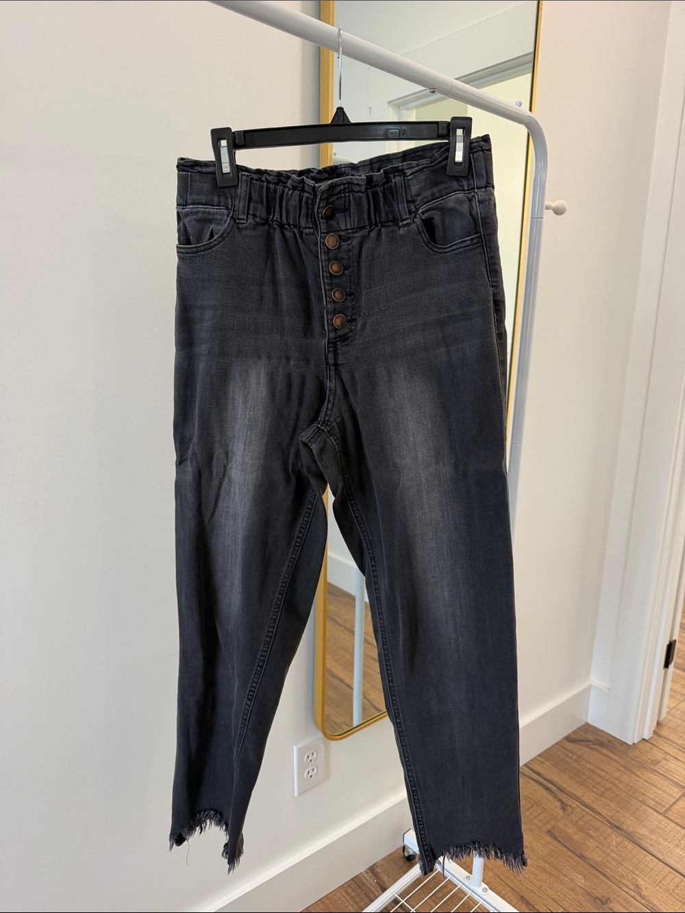 Women’s Black Washed Button-Fly Jeans